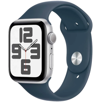 Apple Watch SE 2 44mm GPS Silver Aluminium Case with Storm Blue Sport Band S/M  MREC3 фото