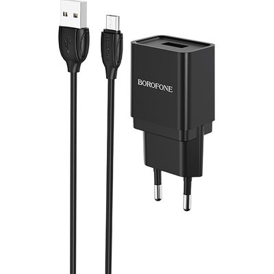 Зарядний пристрій Borofone BA19A Nimble (1USB, 1А) Black (BA19AMB) + кабель MicroUSB BA19AMB фото